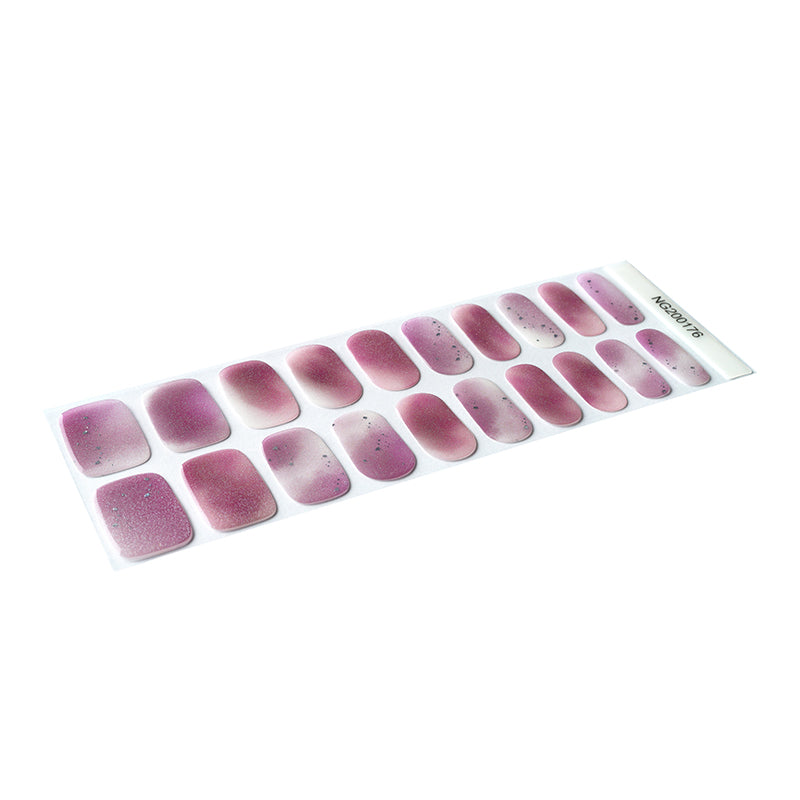 Set of 20 sheer mauve and white gradient semi-cured gel nail polish strips.
