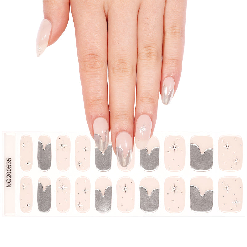 Nail art stickers with pink and gray design on a white background