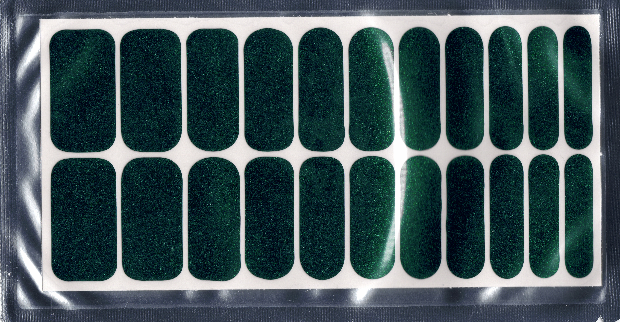 Set of 22 dark green shimmery nail wraps in their package