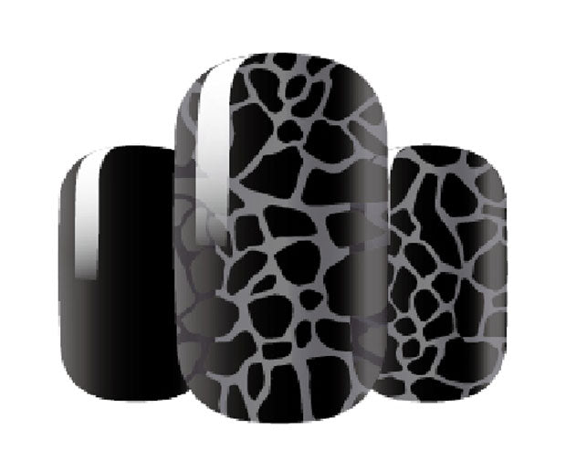 Nail wraps with black and gray giraffe pattern on a white background