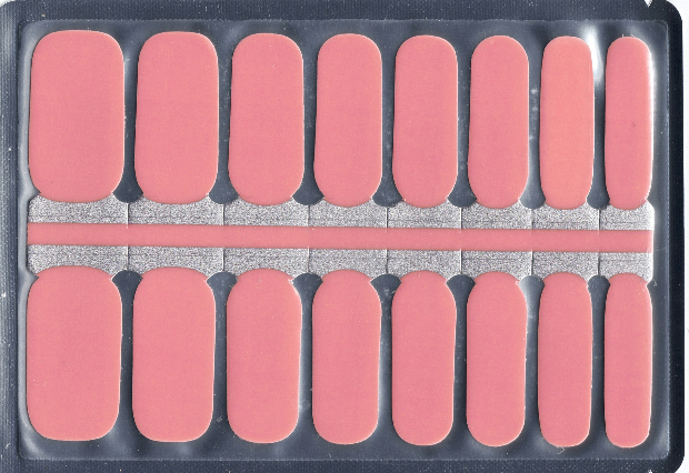 Set of pink nail strips swatches in a plastic package