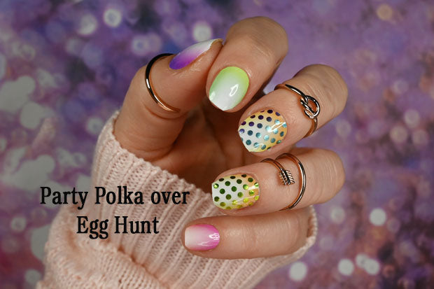 Party Polka on top of Egg Hunt colourful ombre nail wraps